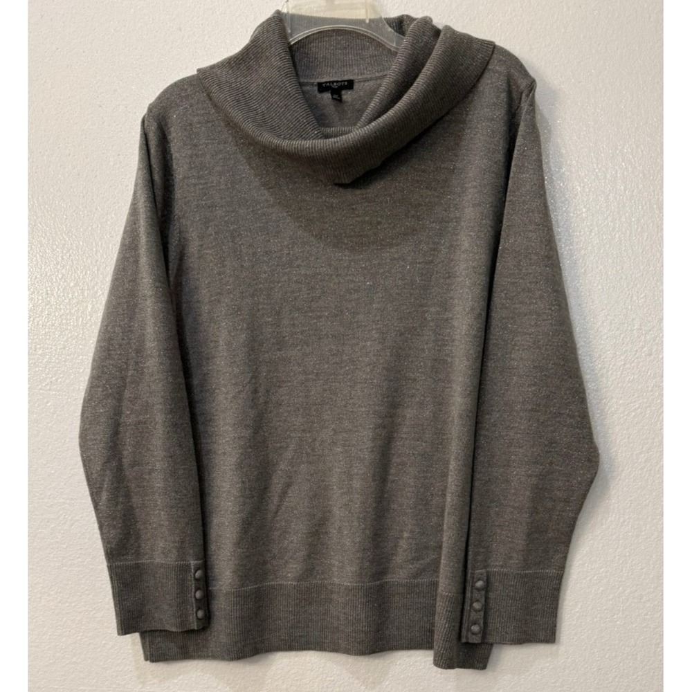 Talbots Plus 2X Silver Metallic Sparkle‎ Cowl Neck Sweater